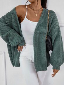 Chiquease Cárdigan de plumero de hombros caídos tejido de canalé