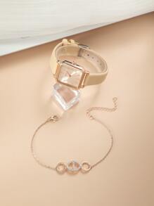 DISU 1 件极简主义石英表和 1 件手链节日作为返校学生的礼物 - 香檳色 - 查看 3