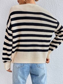 Chiquease Suéter con estampado de rayas y caída de hombros, blusas de manga larga - Multicolor - Ver 2