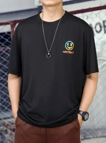 Manfinity 男士寬鬆t卹,印有口號和表情印花 - 黑色 - 查看 6