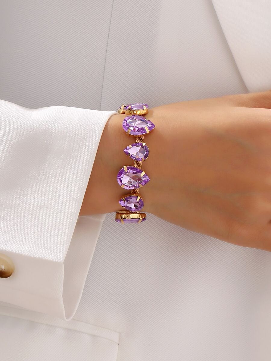 Vòng đeo tay trang trí giọt nước Rhinestone - Màu tím - Xem 1