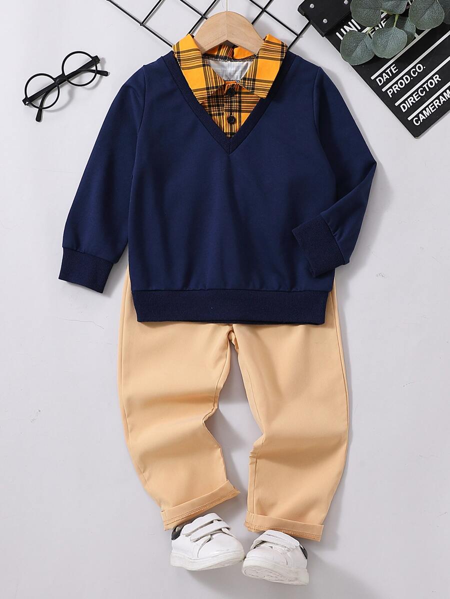 SHEIN Toddler Boys 2 In 1 Pullover & Pants - Multicolor - View 1