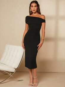 SHEIN Belle Asymmetrical Neck Ruched Bodycon Dress