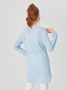 SHEIN Chicas adolescentes Cárdigan tejido de canalé - Celeste - Ver 2