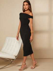 SHEIN Belle Asymmetrical Neck Ruched Bodycon Dress