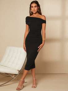SHEIN Belle Asymmetrical Neck Ruched Bodycon Dress
