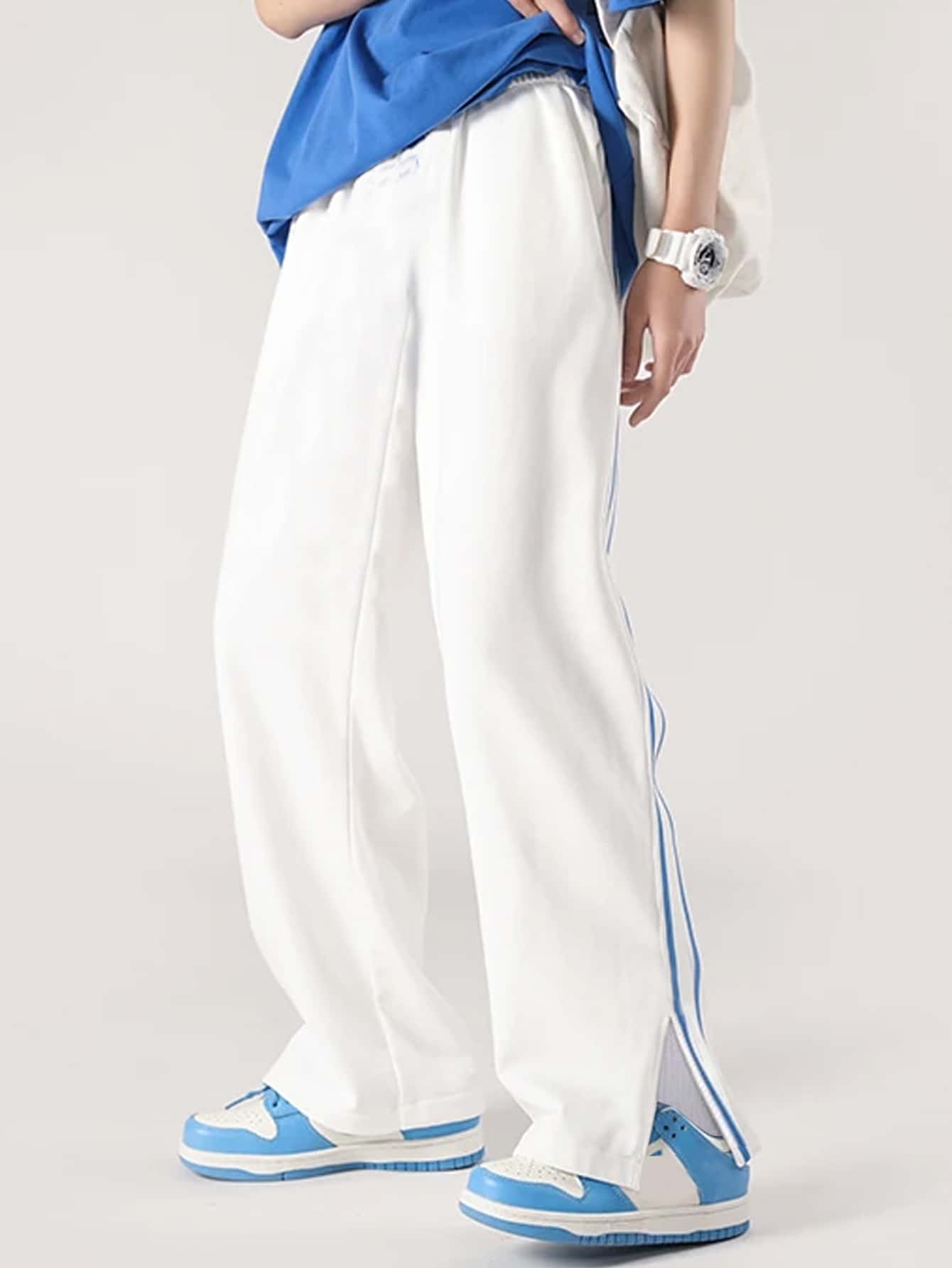 Manfinity Hypemode Men Side Stripe Split Hem Trousers - White - View 1