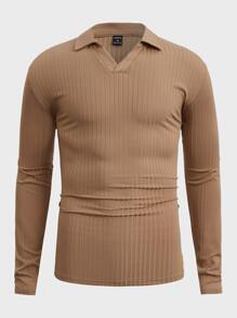 Manfinity RebelGame Men Ribbed Knit Polo Shirt - Khaki - View 1