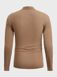 Manfinity RebelGame Men Ribbed Knit Polo Shirt - Khaki - View 2