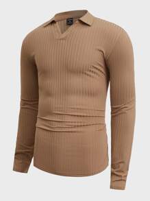 Manfinity RebelGame Men Ribbed Knit Polo Shirt - Khaki - View 3