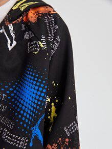 SHEIN 男孩潑墨和標語圖案插肩袖連帽夾克不帶T恤 - 彩色 - 查看 8