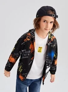 SHEIN 男孩潑墨和標語圖案插肩袖連帽夾克不帶T恤 - 彩色 - 查看 6