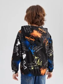 SHEIN 男孩潑墨和標語圖案插肩袖連帽夾克不帶T恤 - 彩色 - 查看 5