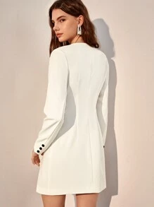 BizChic Square Neck Double Breasted Dress - White - View 3