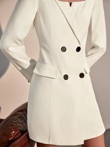 BizChic Square Neck Double Breasted Dress - White - View 5