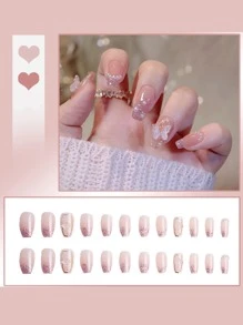 ROMWE Kawaii 24 piezas Uña postiza con diseño de mariposa & 1 hoja cinta - Multicolor - Ver 3