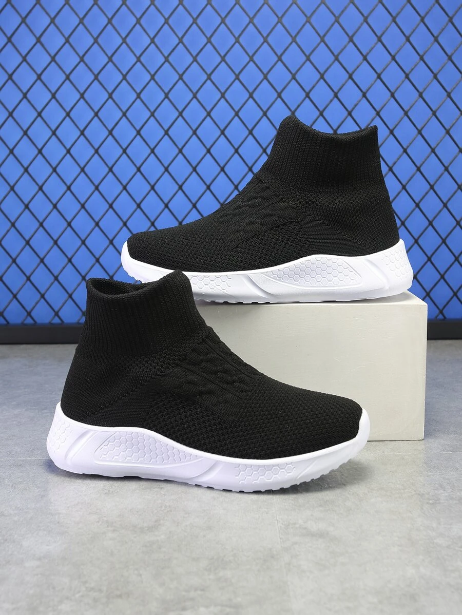 Boys Textured High Top Sock Sneakers - Black - View 1