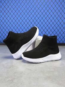 Boys Textured High Top Sock Sneakers - Black - View 2