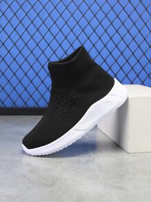 Boys Textured High Top Sock Sneakers - Black - View 3