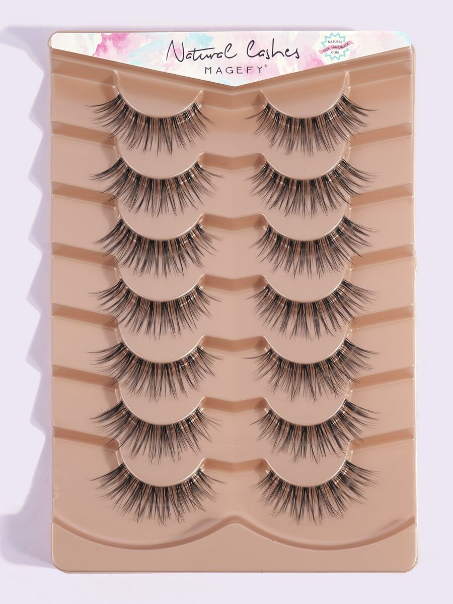 MAGEFY 7 Pairs Of Natural Full False Eyelashes With Clear Stem,Fluffy Slim For Everyday Use Manga Eyelashes, Travel Essentials Strip Lashes,Lashes,Eyelashes,Fake Lashes - Black - View 1