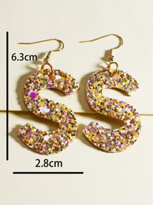 Sequin Decor Letter Drop Earrings - Multicolor - View 3