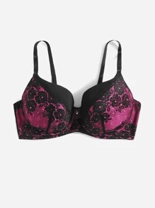 Plus Contrast Lace Underwire Bra - Pink - View 3