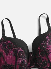 Plus Contrast Lace Underwire Bra - Pink - View 4