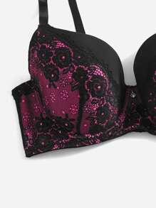 Plus Contrast Lace Underwire Bra - Pink - View 5