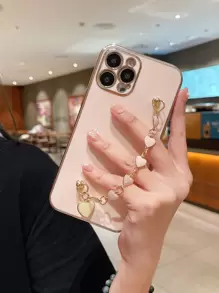 Solid Phone Case With Heart Hand Strap,International Version, Not The Domestic Version - Pink - View 1