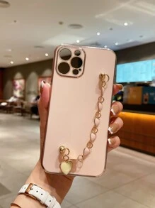 Solid Phone Case With Heart Hand Strap,International Version, Not The Domestic Version - Pink - View 2