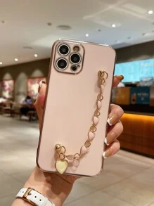 Solid Phone Case With Heart Hand Strap,International Version, Not The Domestic Version - Pink - View 3