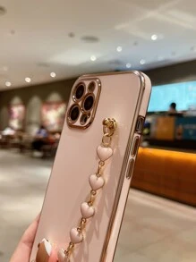 Solid Phone Case With Heart Hand Strap,International Version, Not The Domestic Version - Pink - View 4