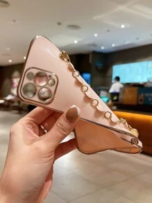 Solid Phone Case With Heart Hand Strap,International Version, Not The Domestic Version - Pink - View 5