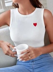 SHEIN Frenchy 愛心刺繡背心上衣 - 白色 - 查看 3