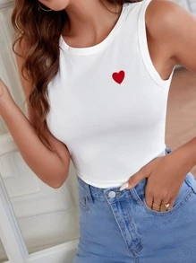 SHEIN Frenchy 愛心刺繡背心上衣 - 白色 - 查看 4