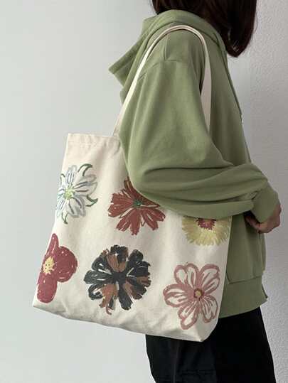 Flowers Floral Print Shopper Bag For Business/Commute/Work/Office School Bag, Back To School Backpack, Large Capacity, Portable, Lightweight, Classic Casual, Suitable For Teen Girls Women College Students, Perfect For Back To School, College, Shopping, Middle School, High School, Exquisite Floral Bag For Women, Literary School Bag & Bookbag For Women Or Students, Perfect For Books, Shopping, Back To School And More