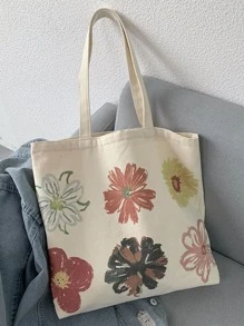 Flowers Floral Print Shopper Bag For Business/Commute/Work/Office School Bag, Back To School Backpack, Large Capacity, Portable, Lightweight, Classic Casual, Suitable For Teen Girls Women College Students, Perfect For Back To School, College, Shopping, Middle School, High School, Exquisite Floral Bag For Women, Literary School Bag & Bookbag For Women Or Students, Perfect For Books, Shopping, Back To School And More - White - View 3