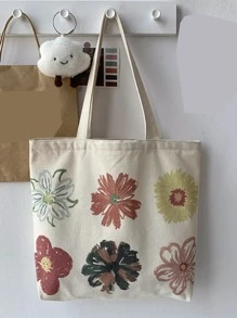 Flowers Floral Print Shopper Bag For Business/Commute/Work/Office School Bag, Back To School Backpack, Large Capacity, Portable, Lightweight, Classic Casual, Suitable For Teen Girls Women College Students, Perfect For Back To School, College, Shopping, Middle School, High School, Exquisite Floral Bag For Women, Literary School Bag & Bookbag For Women Or Students, Perfect For Books, Shopping, Back To School And More - White - View 6