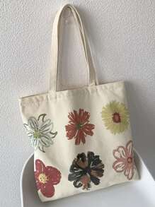 Flowers Floral Print Shopper Bag For Business/Commute/Work/Office School Bag, Back To School Backpack, Large Capacity, Portable, Lightweight, Classic Casual, Suitable For Teen Girls Women College Students, Perfect For Back To School, College, Shopping, Middle School, High School, Exquisite Floral Bag For Women, Literary School Bag & Bookbag For Women Or Students, Perfect For Books, Shopping, Back To School And More - White - View 7