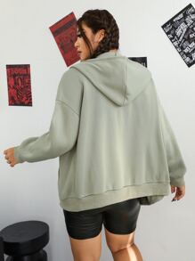 CovetEZ Plus Size Zip Up Drop Shoulder Thermal Drawstring Sweatshirt - Mint Green - View 2