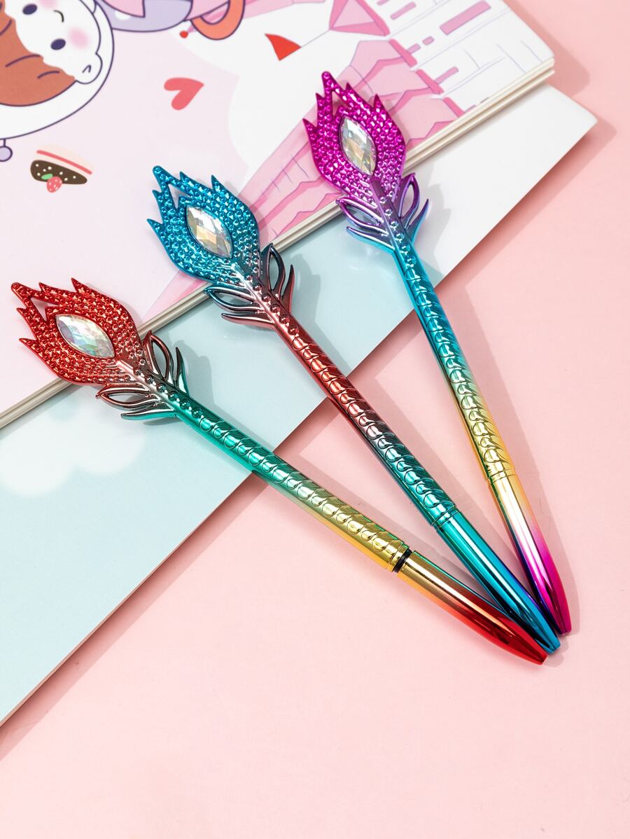 3pcs Feather Detail Random Ballpoint Pen - Multicolor - View 1