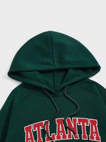 Hombres Capucha térmica con estampado de letra de manga raglán con cordón - Verde Oscuro - Ver 4