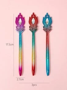 3pcs Feather Detail Random Ballpoint Pen - Multicolor - View 3