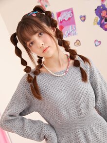 SHEIN 青少年女孩落肩袖毛衣裙 - 淺灰色 - 查看 3