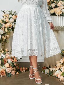 Simplee 大碼高腰蕾絲短裙 - 白色 - 查看 3