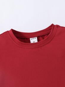 Baby Girl Round Neck Solid Tee - Burgundy - View 3