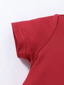 Baby Girl Round Neck Solid Tee - Burgundy - View 4