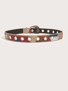 Cinturón con diseño de ojal con textura con hebilla metálica - Multicolor - Ver 3