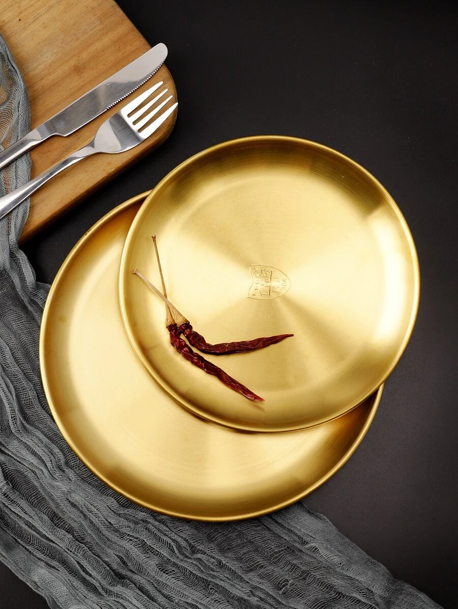 1 pieza Plato de acero inoxidable - Dorado - Ver 1