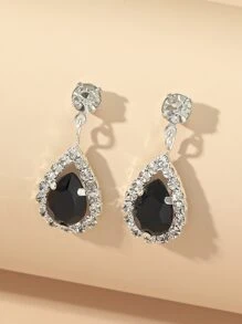 Pendientes con gota de agua zirconia cúbica - Negro - Ver 2